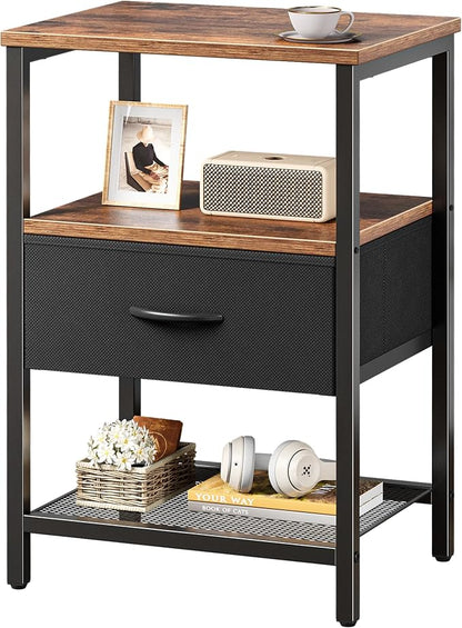 Huuger Night Stand with Fabric Drawer, Side Table with Mesh Shelf, Bedroom by Huuger