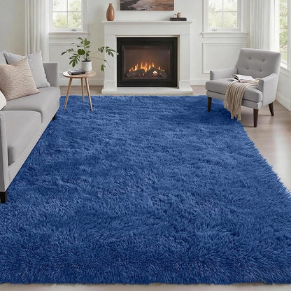 Area Rug Living Room Bedroom: 6x9 Fluffy Plush Shag Carpet Blue | by Luxturiy