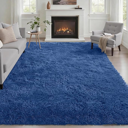 Area Rug Living Room Bedroom: 4x6 Fluffy Plush Shag Carpet Blue | by Luxturiy