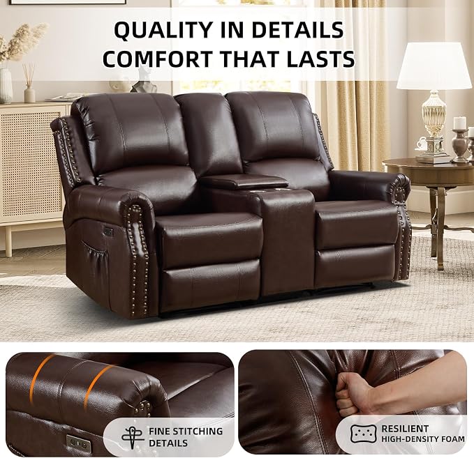 EBELLO 2-Piece Manual Recliner Sofa Set, Faux Leather Message Single Recliner - Image 7