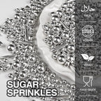 Silver Pearl Rods Heart Sprinkles, Baking Sugar, Silver Sprinkles for Cake, Mix Size, Cupcake Decoration, Holiday, Mother's Day, Wedding Party Supplies