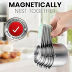 Spring Chef Magnetic Stainless Steel Measuring Cups (Patent Pending), Kitchen Tools with Easy to Read Markings for Measuring Dry or Liquid Ingredients, Set of 7, Mint