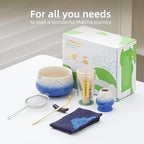 TEANAGOO 7 Pcs Matcha Whisk Set,Blue Matcha Set, Ceremony Matcha Powder Kit,Matcha Tea Set for Making Latte,Matcha Whisk Set and Bowl with Scoop&Sifter,Fuji Design Ceramic Bowl,Gift for Matcha Lovers