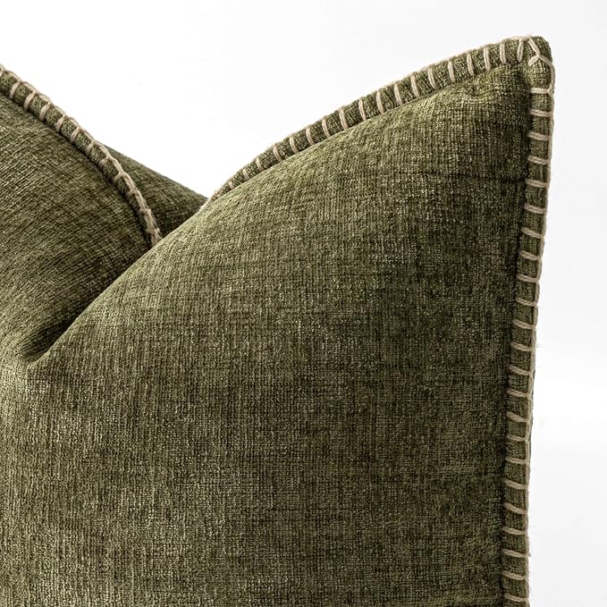 MIULEE Decorative Lumbar Throw Pillow Covers 12x20 Inch Olive Green 2 Pack | - Image 2