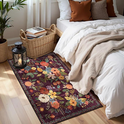 Purple Floral Hallway Runner Rug 2x5 - Image 2