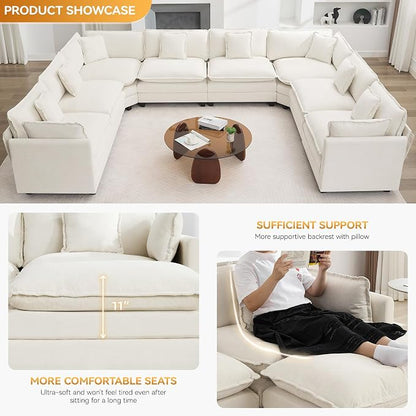 147'' Oversized U Shaped Cloud Sectional Sofa, Chenille Deep Seat Couches - Image 3
