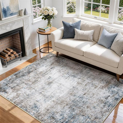 5x7 Area Rugs for Living Room Washable Bedroom Dining Room Brown Blue | Modern by Aelenmu