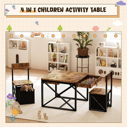 Kids Table and 2 Chairs Set, 4 in 1 Toddler Activity Table and Chairs Set - Image 5