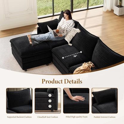 Vesgantti 108" U Shaped Sectional Couch, Comfy Cloud Modular Sectional Sofa - Image 4