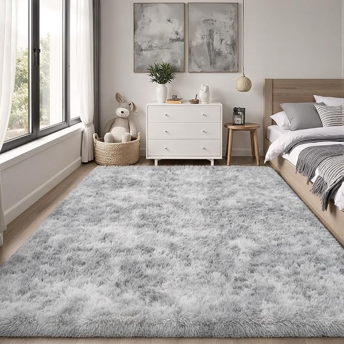 PLHXFR 4x6 Area Rugs Living Room: Fluffy Bedroom Shag Rug Light Grey | Upgrade - Image 2