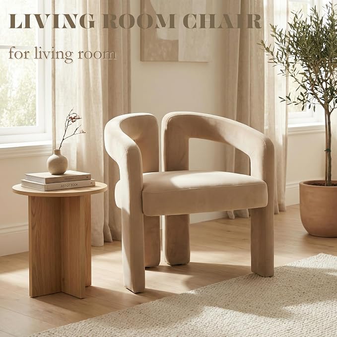 Hyfirm Upholstered Barrel Dining Chairs Set of 6, Khaki Velvet Kitchen Accent - Image 7