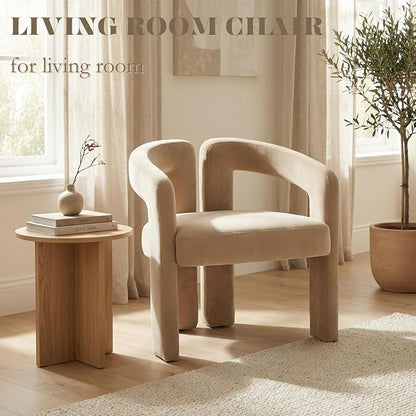 Hyfirm Upholstered Barrel Dining Chairs Set of 6, Khaki Velvet Kitchen Accent - Image 7
