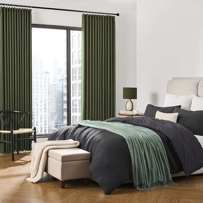 Olive Green Curtains Pinch Pleat wtih Hooks, Block Out Sound Reducing Light - Image 4