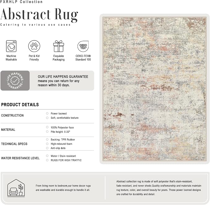 8x10 Area Rug Living Room: Modern Washable Indoor Soft Carpet Taupe | - Image 2