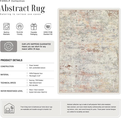 8x10 Area Rug Living Room: Modern Washable Indoor Soft Carpet Taupe | - Image 2
