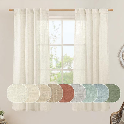 Natural Linen Semi Sheer Curtains 63 Inch by LAMIT