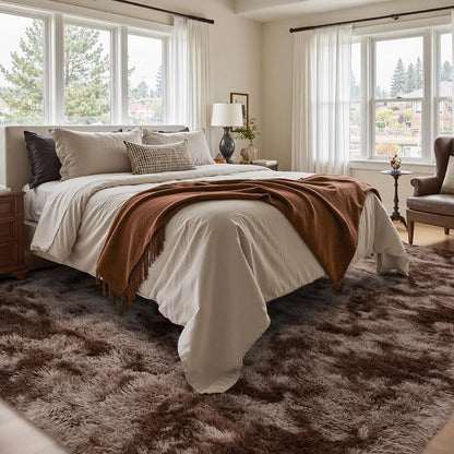 4x6 Ft Shag Brown Area Rug for Bedroom Living Room, Tie-Dyed Ultra Soft Fluffy - Image 2