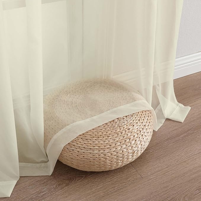 Extra Long Cream Sheer Curtains 96 Inches Long 2 Panels Set, Soft Lightweight - Image 8