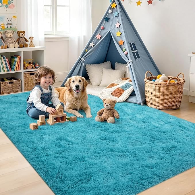 6x9 Large Blue Fluffy Soft Area Rug Non-Slip - Image 4