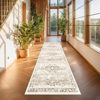 Beige Washable 2'6"x10' Extra Long Runner Rugs by HazoHaus