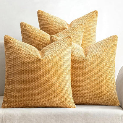 MIULEE Soft Decorative Chenille Pillow Covers Gold 18x18 Pack of 4 | Modern by MIULEE