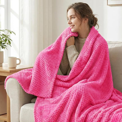 Exclusivo Mezcla Soft Waffle Fleece Bed Blanket King Size, Hot Pink | - Image 2