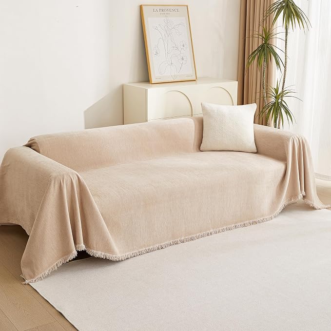 MYSKY HOME Khaki Sectional Sofa Covers Chenille Couch Cover - Image 8