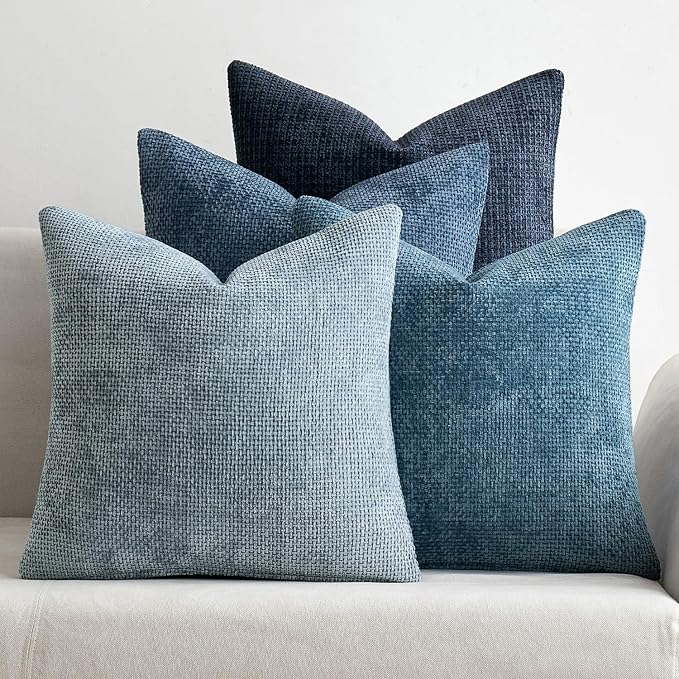 MIULEE Soft Decorative Chenille Pillow Covers Blue Series 16x16 Pack of 4 | by MIULEE