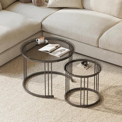 Garden 4 you Nesting Coffee Table, 23.6" Round Coffee Table Set of 2, Glass - Image 4