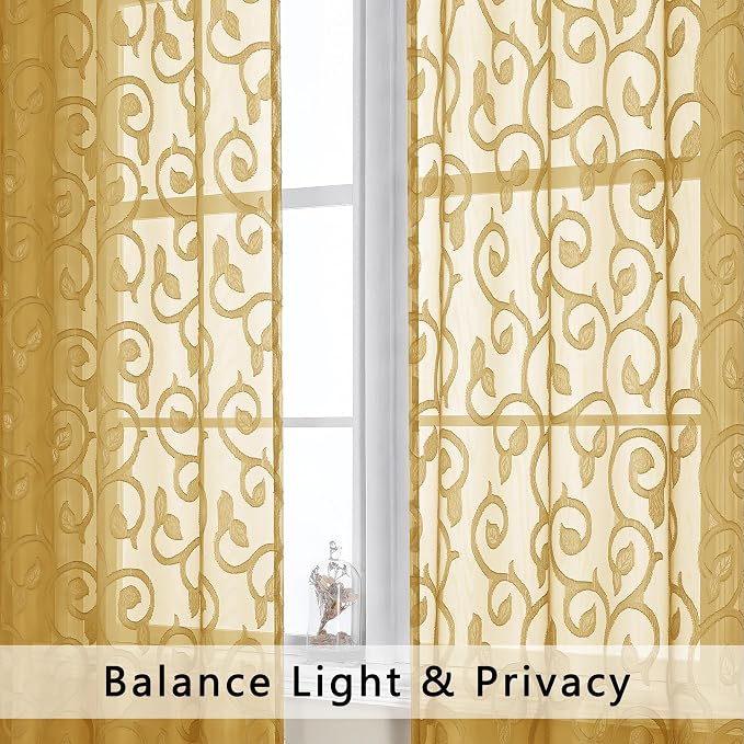 Furman Gold Sheer Curtains 96 inches Extra Long - Image 2