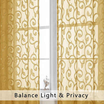 Furman Gold Sheer Curtains 96 inches Extra Long - Image 2