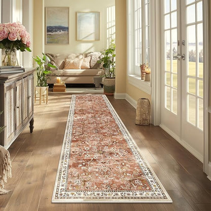 Yamaziot 2x12 Washable Hallway Runner Rug Non Slip Floral Carpet, Brick-red | - Image 7