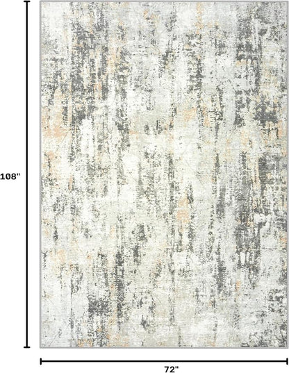 6x9 Area Rugs for Living Room: Washable Abstract Grey Brown Badroom Carpet | - Image 2