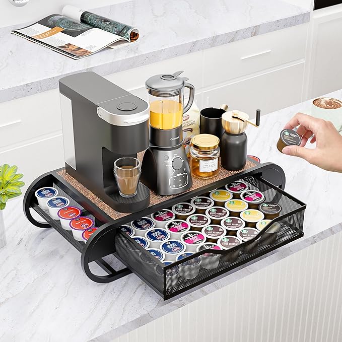 Coffee Pod K Cups Holder Organizer with Drawer On Counter For Coffee Station Bar Storage Desk Oganization