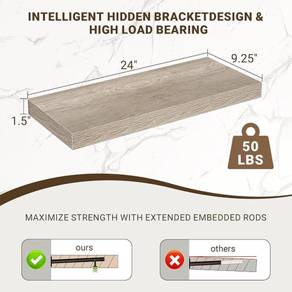 Acovy 24 Inch Floating Shelves, 3D Textured Wood Grain, Wooden Shelves - Image 3