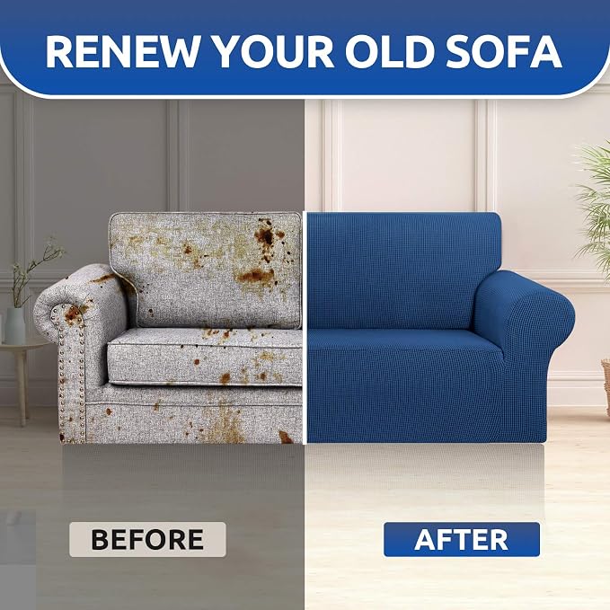 Stretch Loveseat Couch Cover, 2 Cushion Couch Slipcover, Classic Blue | 1-Piece - Image 7