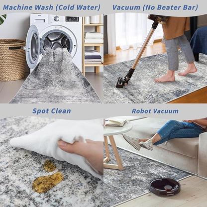 9x9 Square Rug for Living Room Washable Non-Slip, Soft Modern Neutral Carpet - Image 7
