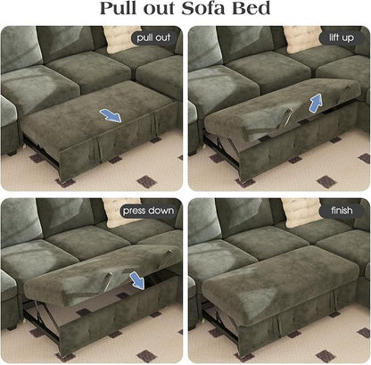 Ihanherry 106-inch Large L-Shaped Sectional Sofa Bed, 7-Seater Convertible Pull - Image 7