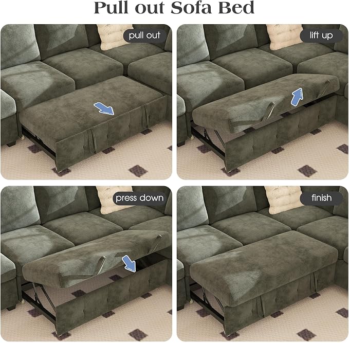 Ihanherry Modular Convertible Sectional Sofa Bed, Reversible Chaise & Storage - Image 7