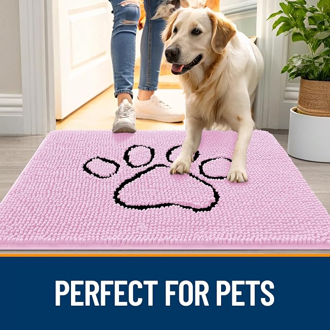 OLANLY Dog Door Mat for Muddy Paws 36x24, Paw Print Design Chenille Mud Mat | - Image 6