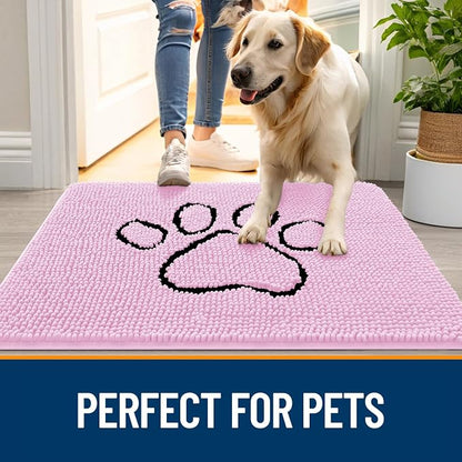 OLANLY Dog Door Mat for Muddy Paws 48x30, Paw Print Design Chenille Mud Mat | - Image 6