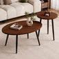 2 Pcs Small Oval Coffee Table, 31.5" Retro Walnut Coffee Tables Nesting Tables by Home
