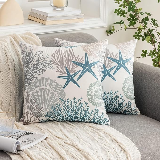 Tritard Nautical Coastal Throw Pillow Covers 16x16 Set of 2 Beach Themed Ocean - Image 2