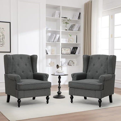 Accent Chair Set of 2, Mid Century Modern Fabric Wingback Chair, Upholstered by choairy