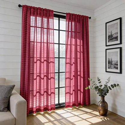 SpaceDresser Check Sheer Curtains 96 Inches Long - Image 6