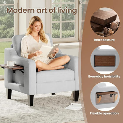Accent Chair for Living Room Modern Linen Upholstered Armchair Side Wooden - Image 3