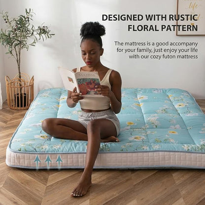 MAXYOYO Rustic Floral Korean Futon Mattress, Japanese Floor Mattress Quilted - Image 4