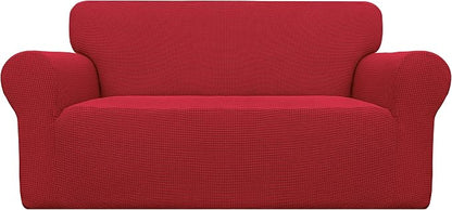 Easy-Going Stretch Loveseat Couch Covers Washable Christmas Red | 1-Piece by Easy-Going