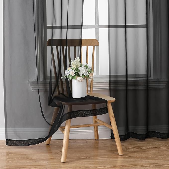 Chyhomenyc Black Sheer Curtains 96 inches Long Window Draperies 2 Panels - Image 6