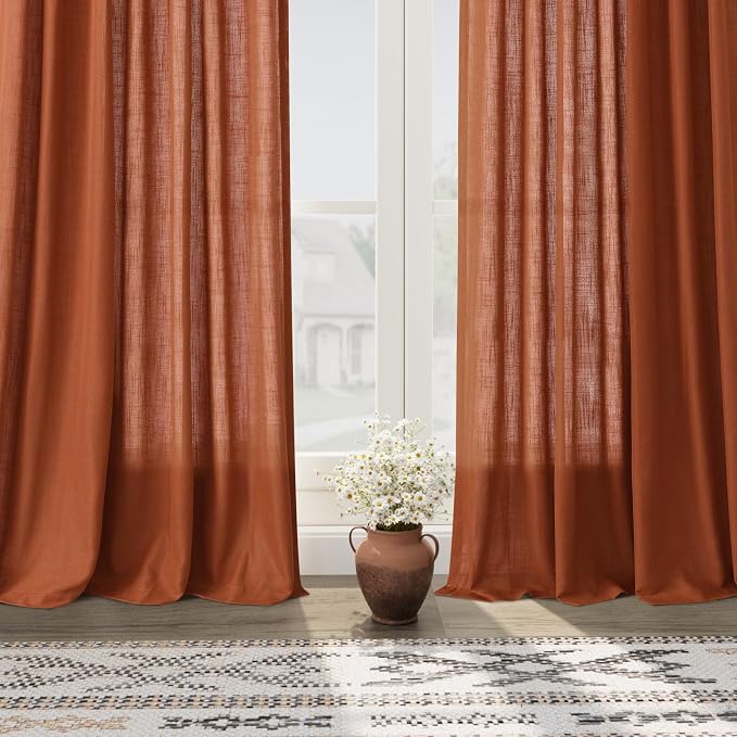 2 Panels Terracotta Linen Curtains 108 inches Long - Image 7